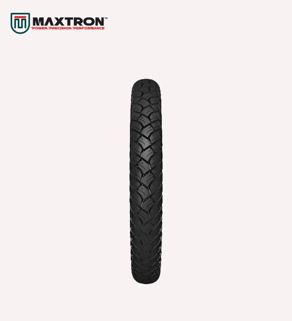 Maxtron M-110 motorcycle tyre with all-terrain block tread pattern for superior grip, enhanced stability, smooth handling, and long-lasting durability.